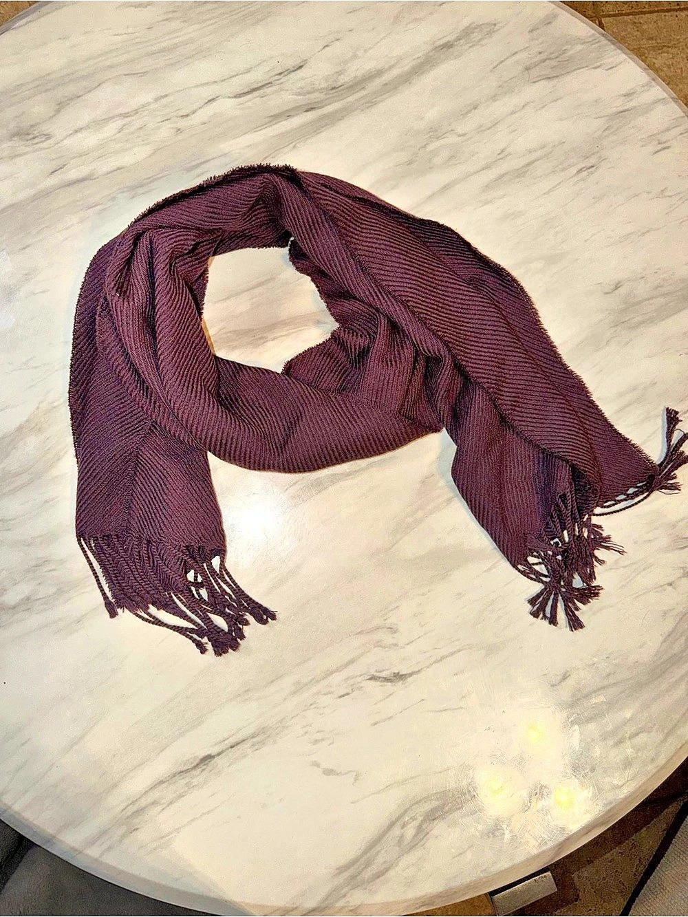 Giorgio Armani Le Collezioni Wool Fringe Scarf in Plum Purple Like New